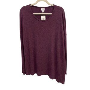 Peyton Jensen Tunic Top Size Large Joni Rib Sleeve Asymmetrical Aubergine NEW